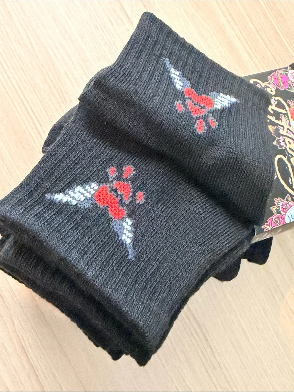 Ed Hardy Black Crew Socks with Rose Embroidery -10 Pack